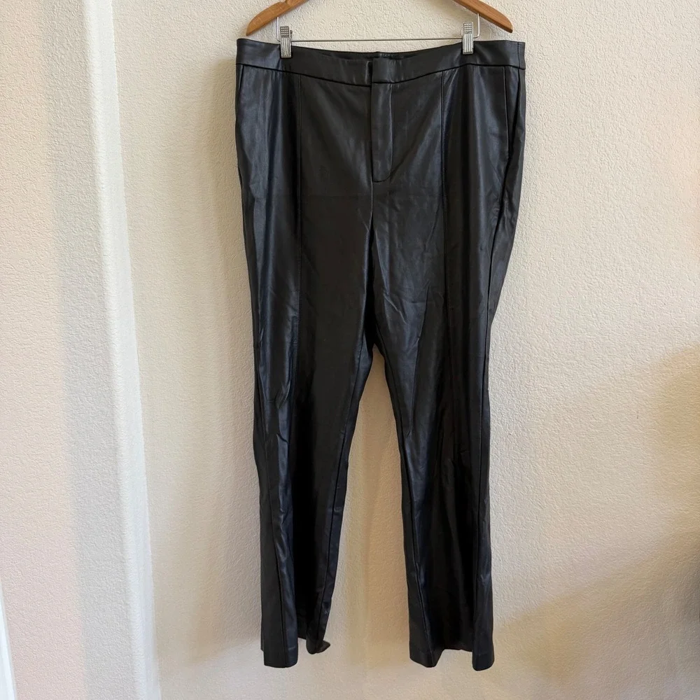 Eloquii Black Faux Leather Straight Leg Pants Plus Size 16 High Rise‎